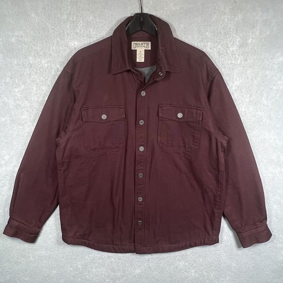 Duluth Trading Co Fleece Lined Heavy Duty Denim Jean Jacket Men’s Medium Maroon - Picture 1 of 11